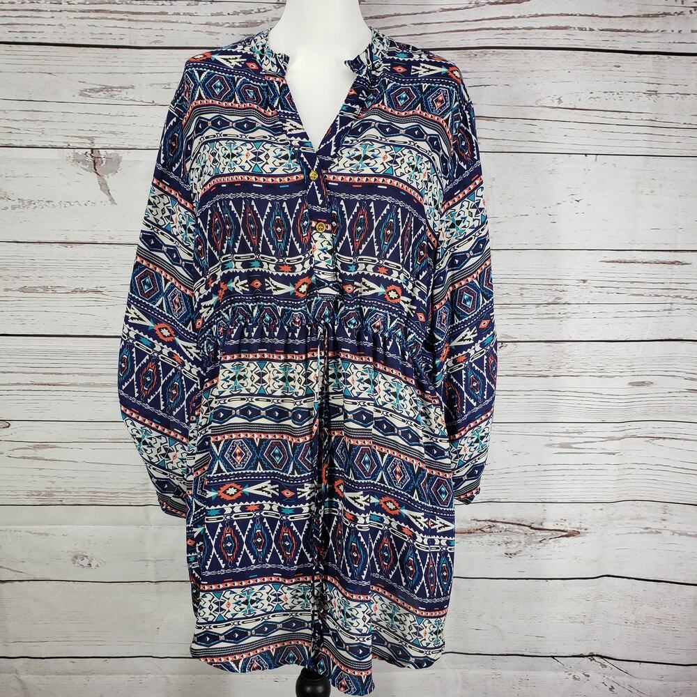 Justify Women's Multicolor Multi Print 3/4 Sleeve Top Blouse Size 2X